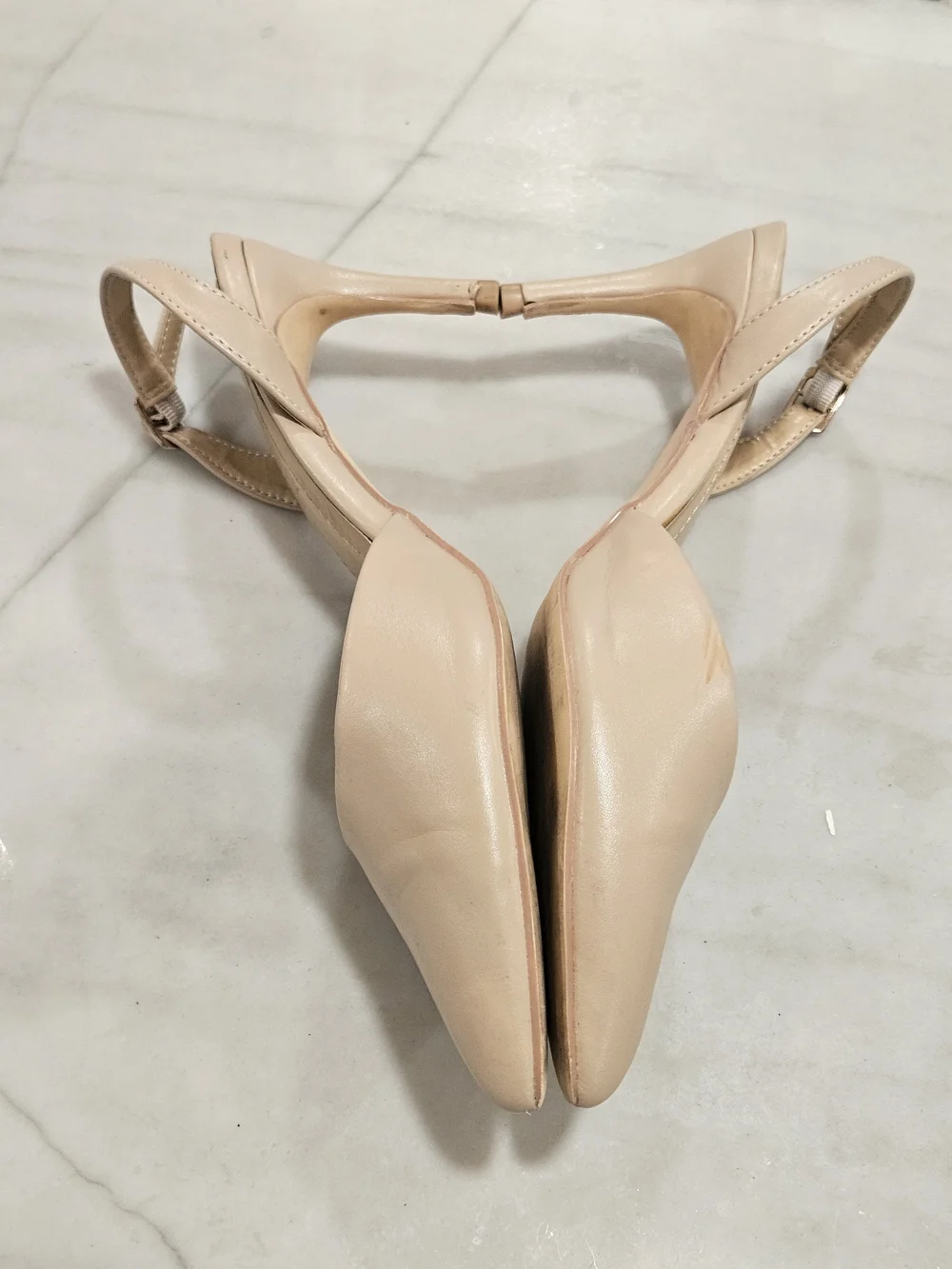 Cynthia Rowley Heels Nude Leather Slingback Pumps Pointed Toe Memory Foam Sz 9